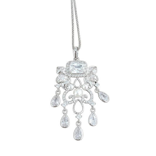 Warm Fortune Glamorous Ornate Pendant Necklace for Women: 18K Gold Plated, Adjustable Chain (18"+2") with Sparkling CZ | A Dazzling Statement for Glamorous Events