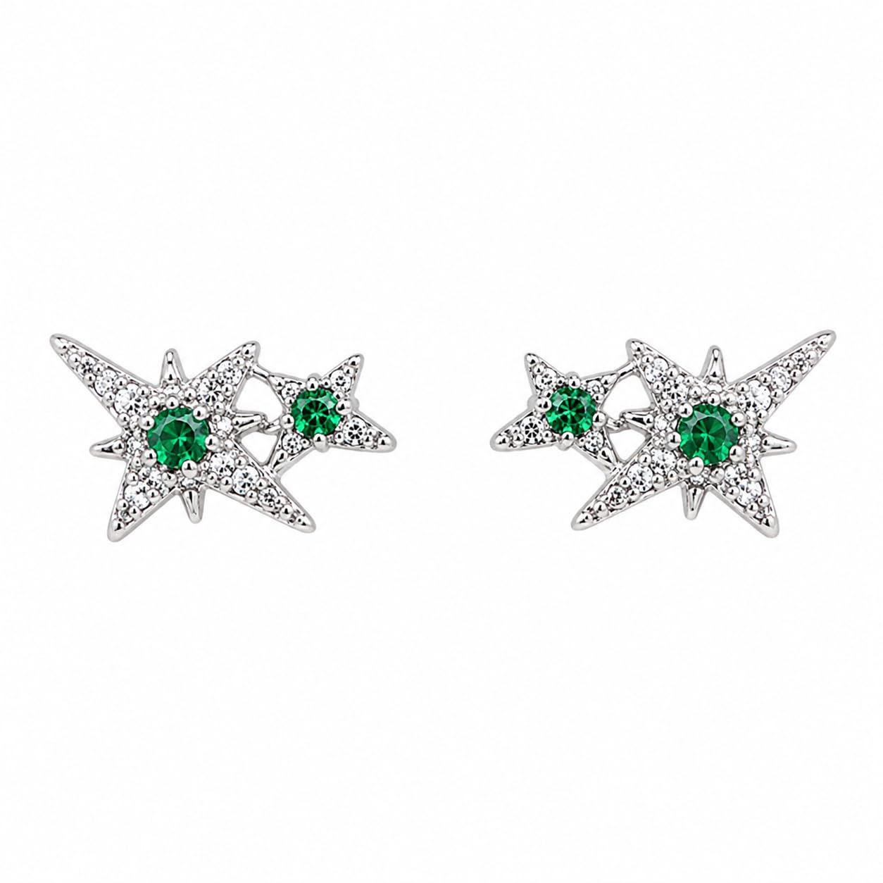 Warm Fortune 18K Gold Plated Double Star Cubic Zirconia Stud Earrings for Adult Women Hypoallergenic Jewelry Gift for Holiday & Daily Wear