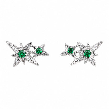 Warm Fortune 18K Gold Plated Double Star Cubic Zirconia Stud Earrings for Adult Women Hypoallergenic Jewelry Gift for Holiday & Daily Wear