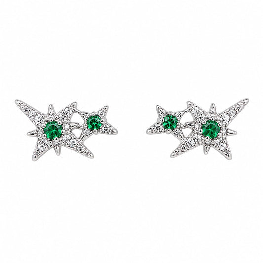 Warm Fortune 18K Gold Plated Double Star Cubic Zirconia Stud Earrings for Adult Women Hypoallergenic Jewelry Gift for Holiday & Daily Wear