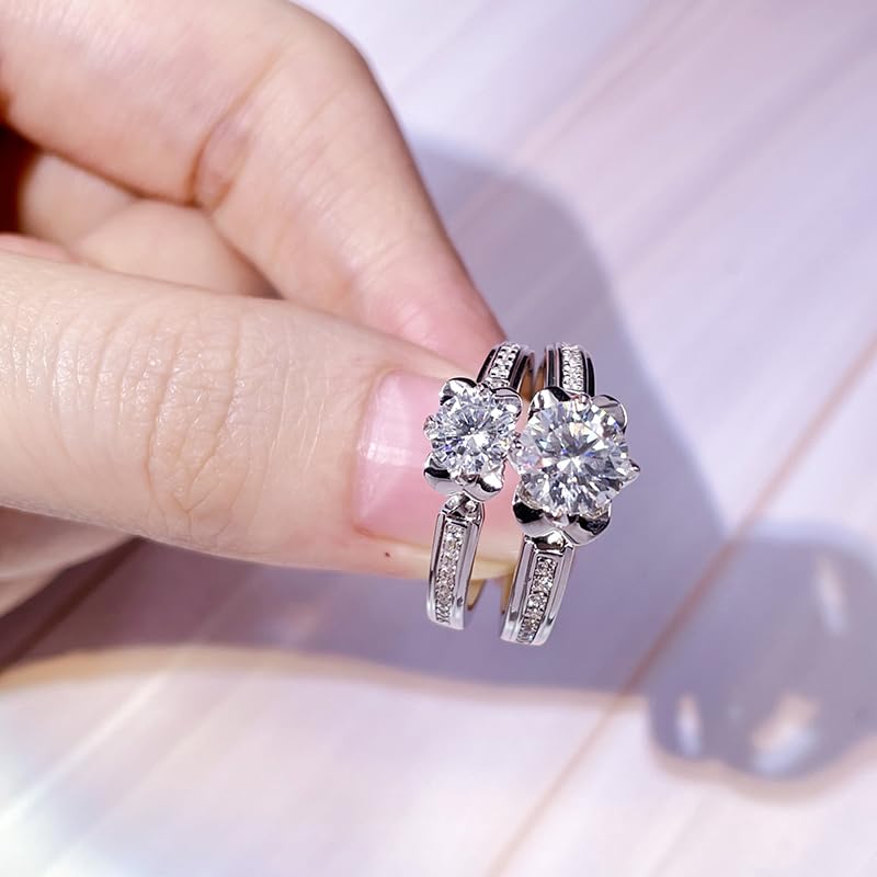 Warm Fortune Moissanite Flower Engagement Ring for Women, 0.5/1.0ct DE VVS Lab Created,925 Sterling Silver with 18K White Gold Plated Anniversary Ring, Gift for Her Promise Ring, Size 6.5