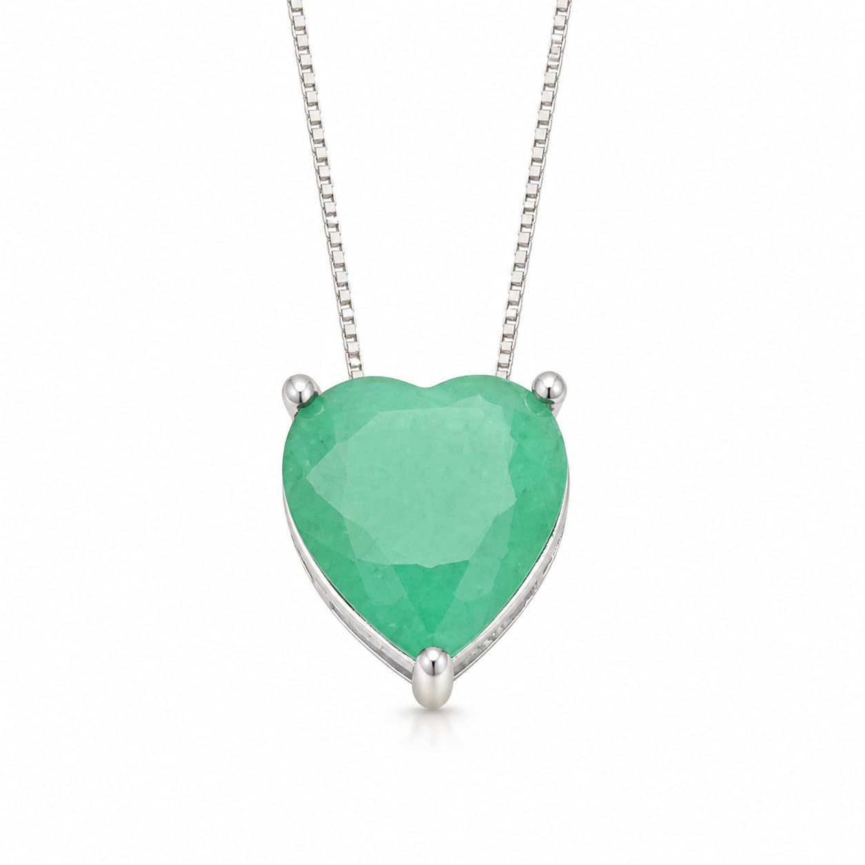 Warm Fortune Heart Solitaire Pendant Necklace for Women, 18K White Gold Plated Brass, Green Pink or Blue CZ, 18 Inch Chain, Color Variation Options