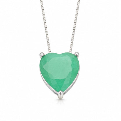 Warm Fortune Heart Solitaire Pendant Necklace for Women, 18K White Gold Plated Brass, Green Pink or Blue CZ, 18 Inch Chain, Color Variation Options