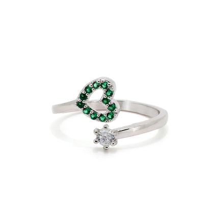 Warm Fortune Open Heart and Solitaire Promise Ring for Her - 18K Gold Plated Cubic Zirconia, Stackable Gift Valentine's Day, Fashion & Daily Elegant Wear, Adjustable