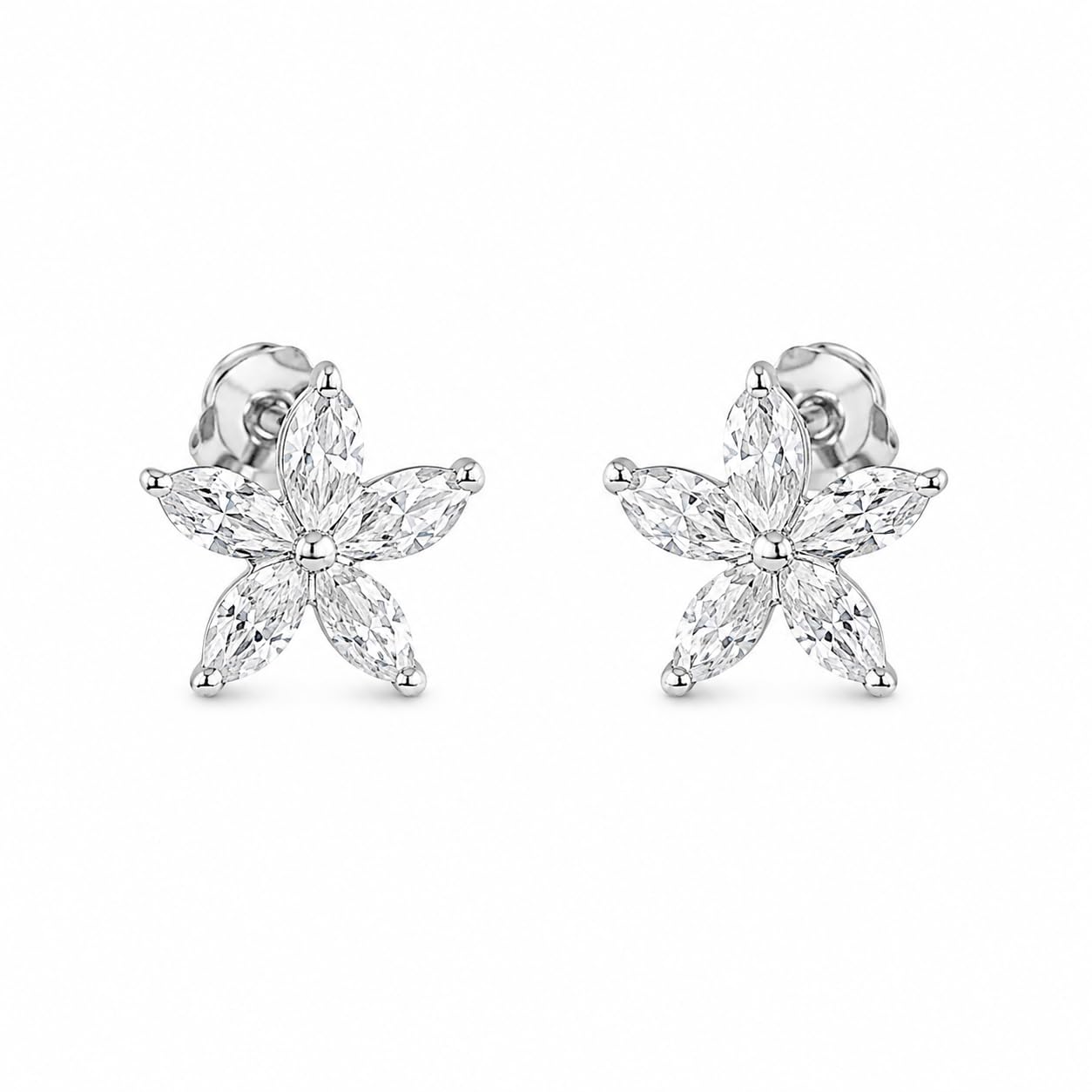 Warm Fortune 18K White Gold Plated Marquise CZ Flower Stud Earrings