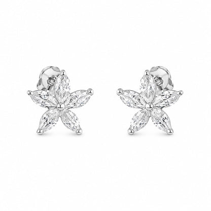 Warm Fortune 18K White Gold Plated Marquise CZ Flower Stud Earrings