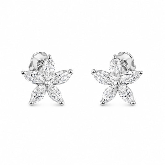 Warm Fortune 18K White Gold Plated Marquise CZ Flower Stud Earrings