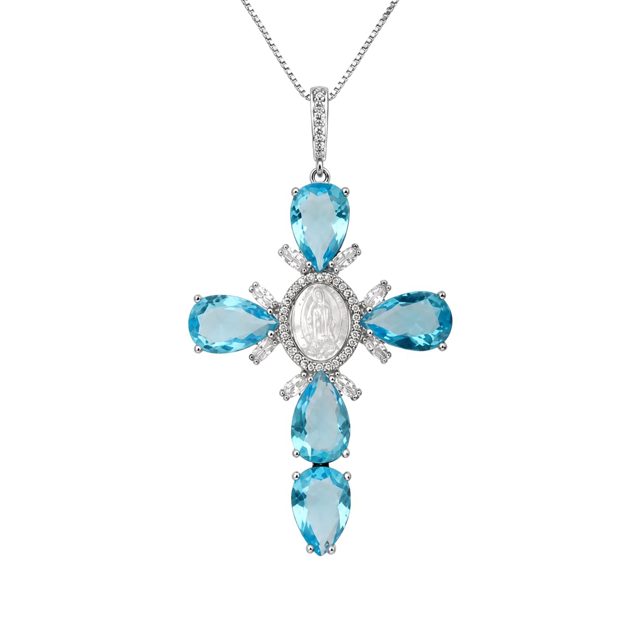 Warm Fortune Virgin Mary Cross Pendant Necklace for Women: 18K Gold Plated, Adjustable Chain (18"+2") with Sparkling CZ | A Dazzling Statement for Glamorous Events