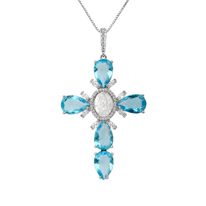 Warm Fortune Virgin Mary Cross Pendant Necklace for Women: 18K Gold Plated, Adjustable Chain (18"+2") with Sparkling CZ | A Dazzling Statement for Glamorous Events