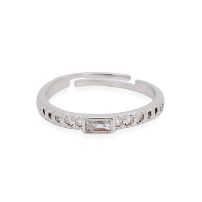 Warm Fortune Thin Cuban Link Rectangle Stone Band Ring - 18K Gold Plated Cubic Zirconia Stackable Gift for Women, Daily Fashion Wear & Casual Accessory, Trendy Street Wear,Adjustable