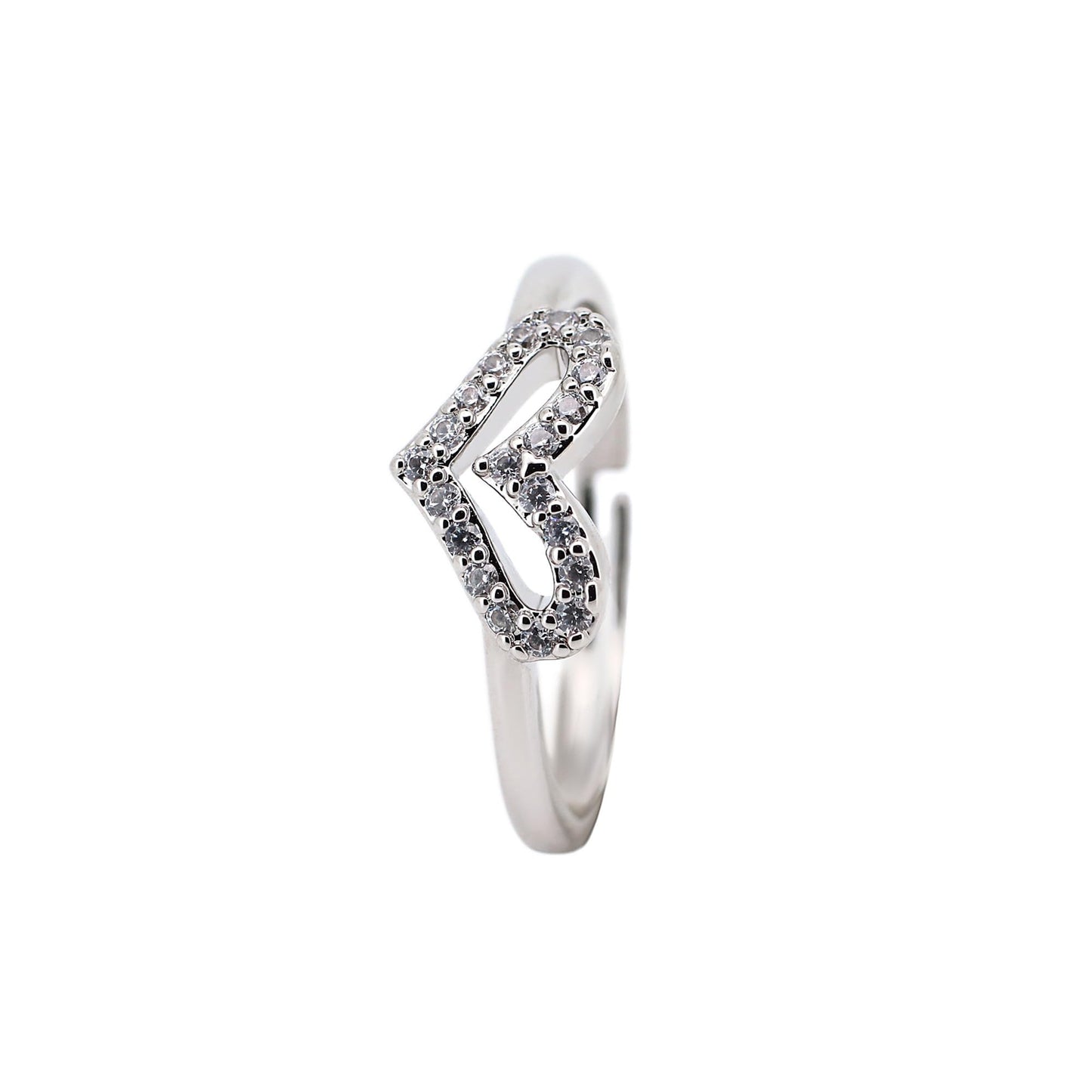 Warm Fortune V-Shaped Heart CZ Statement Ring for Women, 18K Gold Plated Adjustable Open Band, Sparkling Paved Cubic Zirconia Wishbone Ring, Romantic Everyday Jewelry
