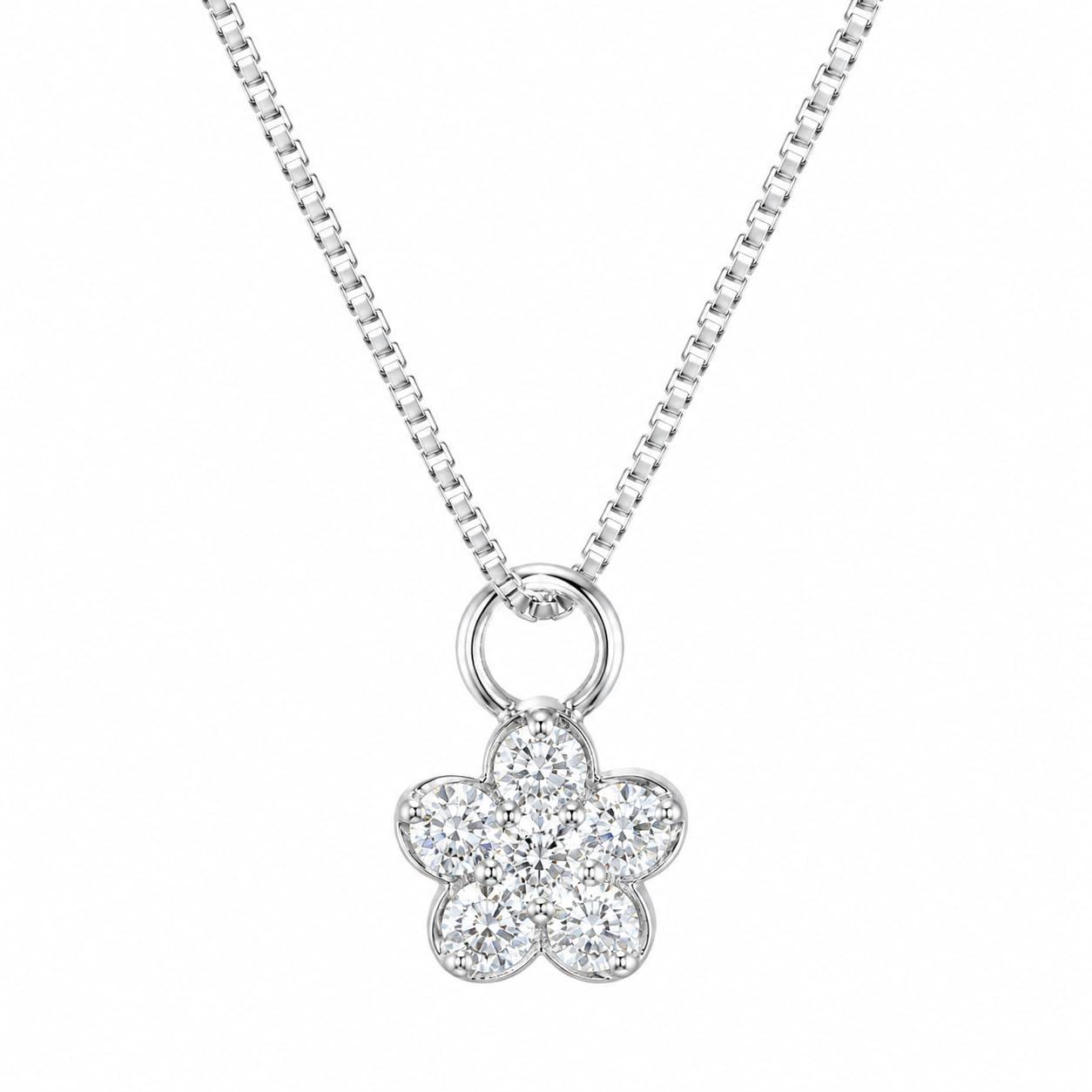 Warm Fortune 18K White Gold Plated CZ Flower Pendant Necklace for Women