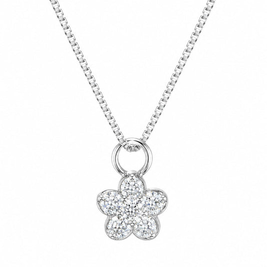 Warm Fortune 18K White Gold Plated CZ Flower Pendant Necklace for Women