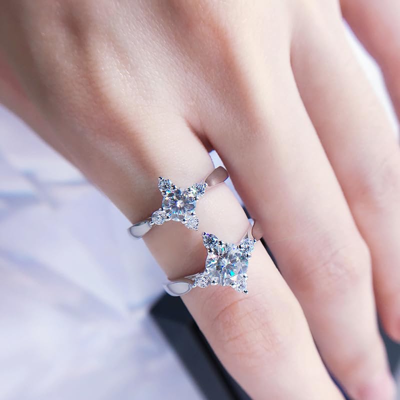 Warm Fortune Moissanite Flower Engagement Ring for Women, 0.5/1.0ct DE VVS Lab Created,925 Sterling Silver with 18K White Gold Plated Anniversary Ring, Gift for Her Promise Ring, Size 6.5