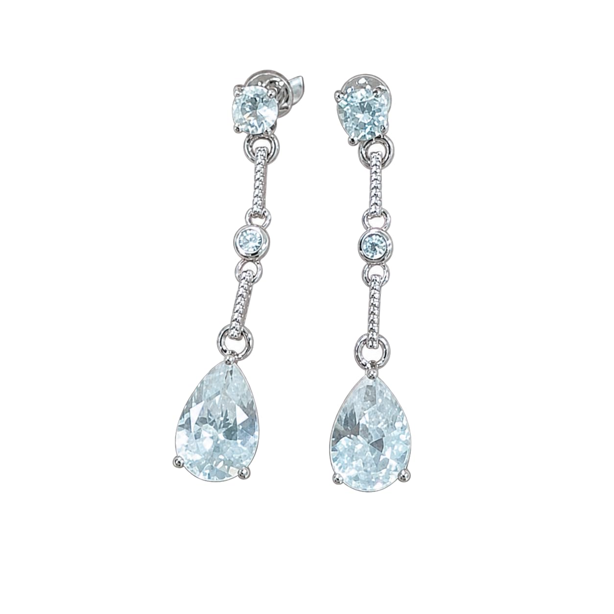 Warm Fortune 18K Gold Plated Blue Teardrop Cubic Zirconia Drop Earrings for Women Hypoallergenic - Valentine's Day, Mother's Day, Birthday Gift for Her