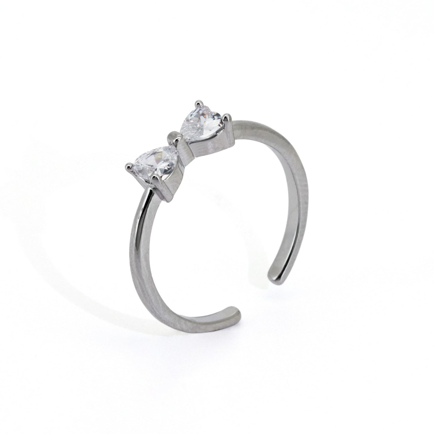 Warm Fortune Heart CZ Bow Open Ring for Women,18K Gold Plated Adjustable Stackable Promise Jewelry Gift