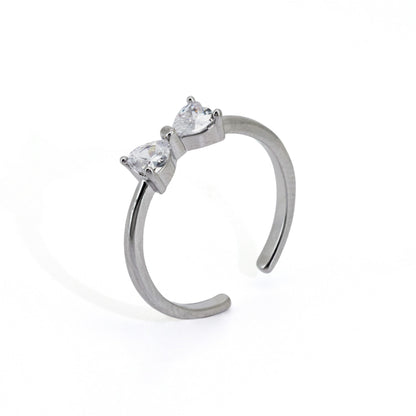 Warm Fortune Heart CZ Bow Open Ring for Women,18K Gold Plated Adjustable Stackable Promise Jewelry Gift