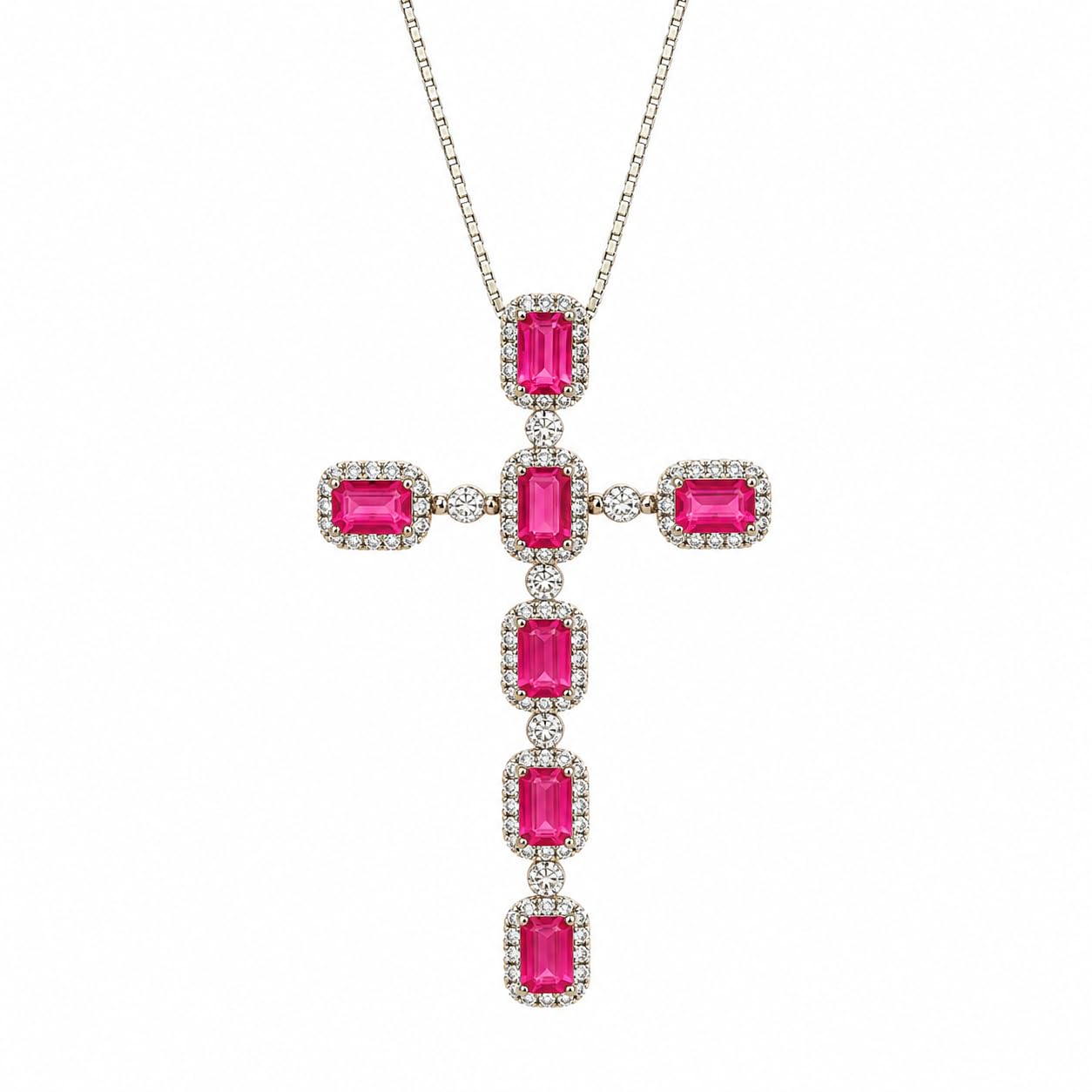 Warm Fortune Emerald Cut Cross Pendant Necklace for Women with Sparkling CZ