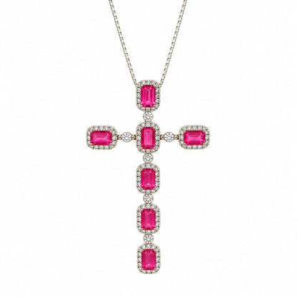 Warm Fortune Emerald Cut Cross Pendant Necklace for Women with Sparkling CZ