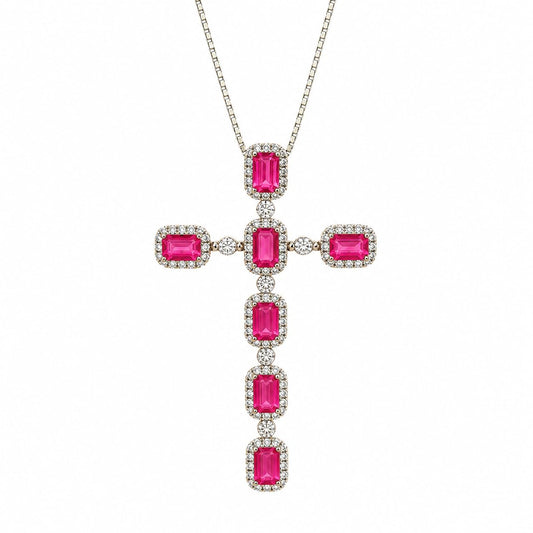 Warm Fortune Emerald Cut Cross Pendant Necklace for Women with Sparkling CZ
