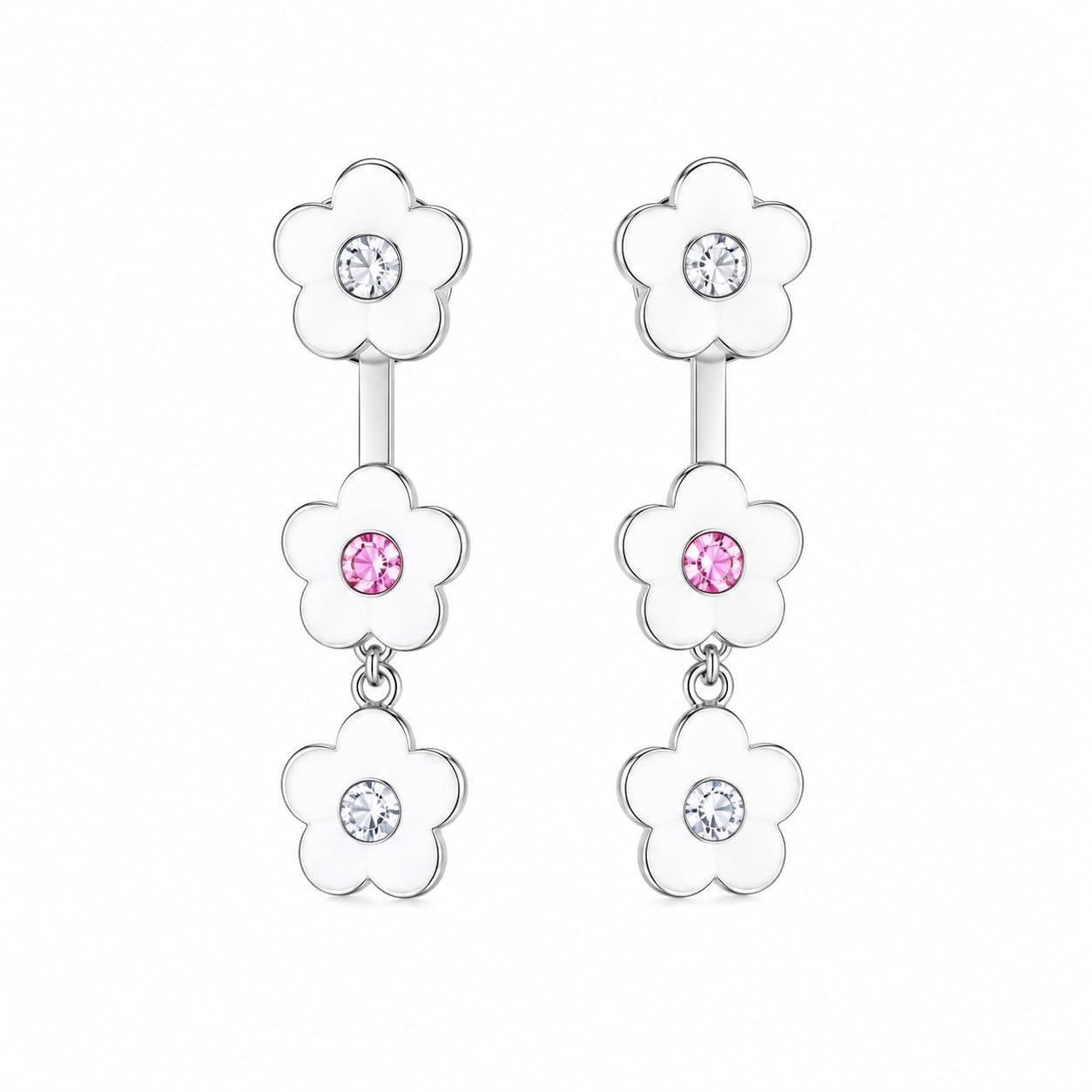 Warm Fortune 18K White Gold Plated Floral CZ Drop Earrings for Women
