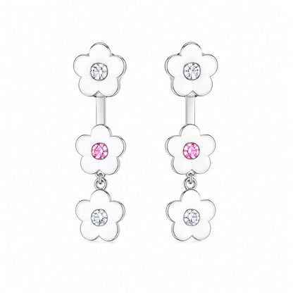 Warm Fortune 18K White Gold Plated Floral CZ Drop Earrings for Women