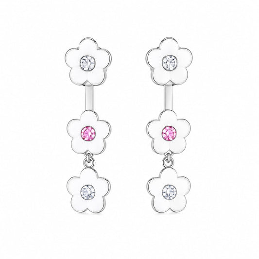 Warm Fortune 18K White Gold Plated Floral CZ Drop Earrings for Women
