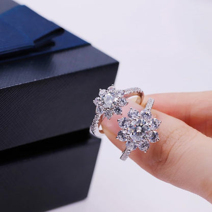 Warm Fortune Moissanite Flower Engagement Ring for Women, 0.5/1.0ct DE VVS Lab Created,925 Sterling Silver with 18K White Gold Plated Anniversary Ring, Gift for Her Promise Ring, Size 6.5