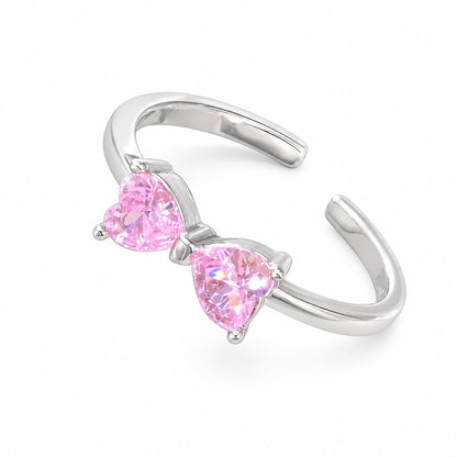Warm Fortune 18K White Gold Plated Pink Heart CZ Open Bypass Ring