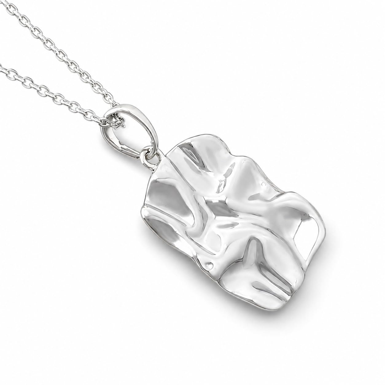 Warm Fortune 18K White Gold Plated Abstract Ripple Pendant Necklace