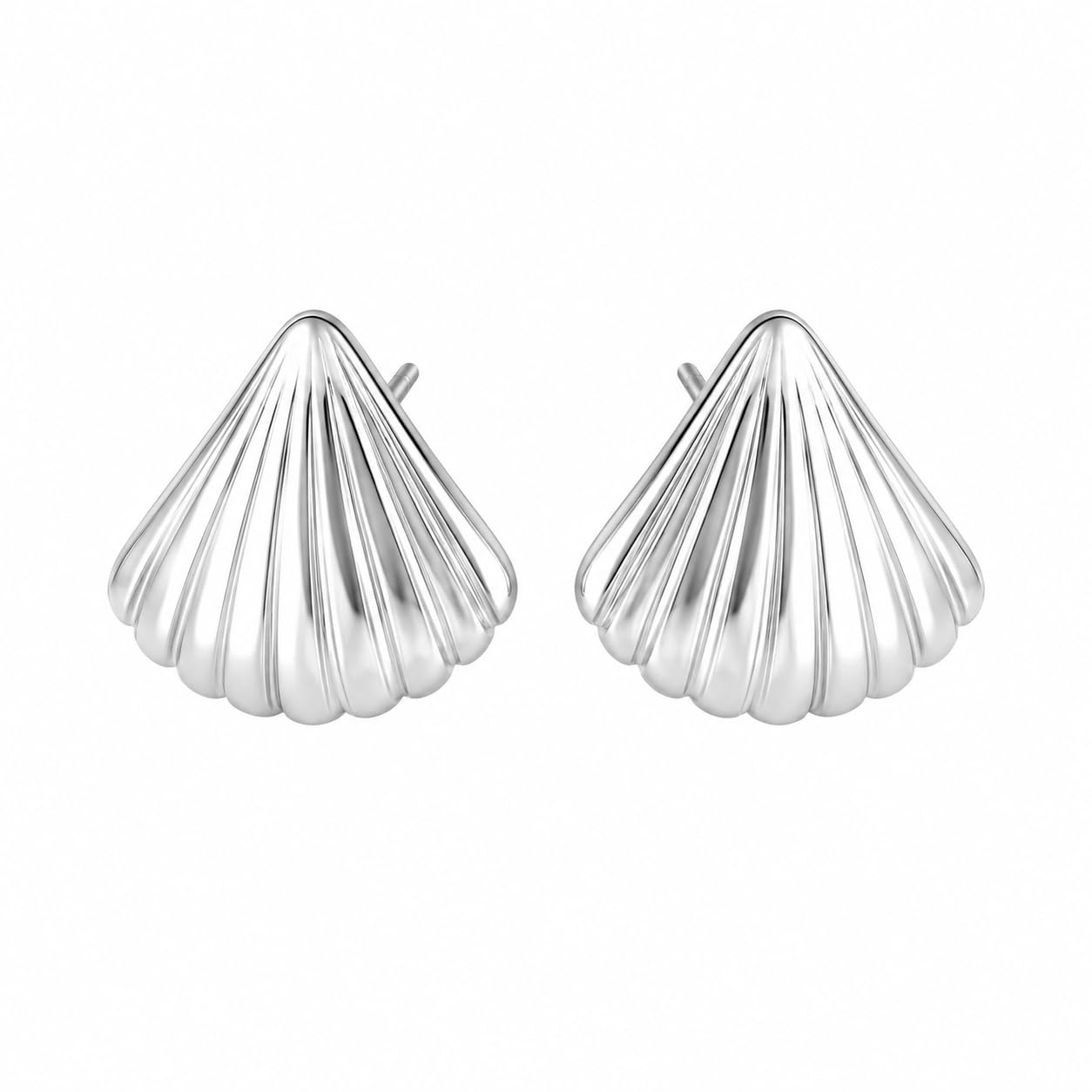 Warm Fortune 18K White Gold Plated Ridged Shell Stud Earrings