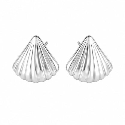 Warm Fortune 18K White Gold Plated Ridged Shell Stud Earrings