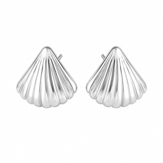 Warm Fortune 18K White Gold Plated Ridged Shell Stud Earrings