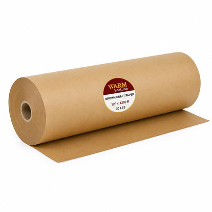 Warm Fortune Brown Kraft Paper Roll 12" x 1200 Ft, 30 lb Packing Paper for Moving, Shipping, Wrapping, Void Fill, Cushioning, Gift Wrapping, Surface Protection and Packaging Supplies (4)