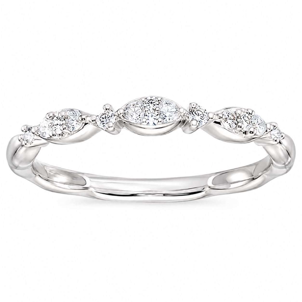 Warm Fortune Marquise Twisted Vine Ring for Women, 18K White Gold Plated Stackable Band with Sparkling Cubic Zirconia, Dainty Promise Wedding Engagement Jewelry