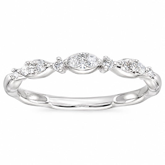 Warm Fortune Marquise Twisted Vine Ring for Women, 18K White Gold Plated Stackable Band with Sparkling Cubic Zirconia, Dainty Promise Wedding Engagement Jewelry