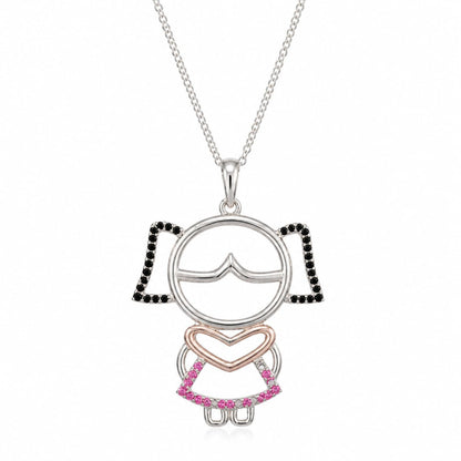 Warm Fortune Abstract Woman Silhouette Pendant Necklace for Women, 18K White Gold Plated, 18 Inch Chain with Sparkling CZ, Playful & Chic Fashion Jewelry for Women