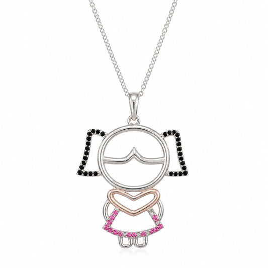 Warm Fortune Abstract Woman Silhouette Pendant Necklace for Women, 18K White Gold Plated, 18 Inch Chain with Sparkling CZ, Playful & Chic Fashion Jewelry for Women