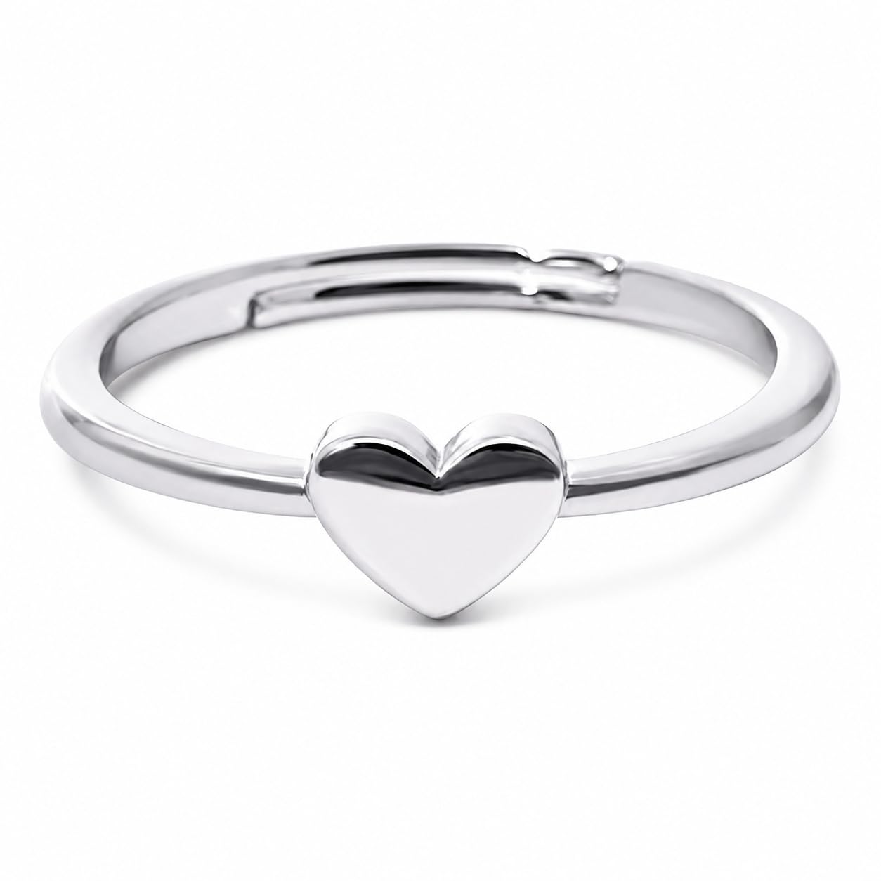 Warm Fortune Solid‑Heart Adjustable Open‑Bypass Ring for Women, 18K White Gold Plated Plain‑Heart Cubic‑Zirconia‑Free Statement Band, Dainty Elegant Jewelry