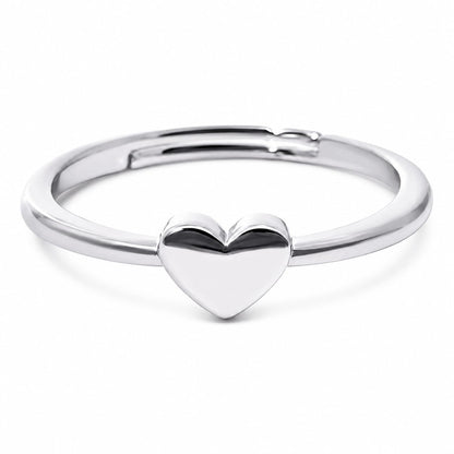 Warm Fortune Solid‑Heart Adjustable Open‑Bypass Ring for Women, 18K White Gold Plated Plain‑Heart Cubic‑Zirconia‑Free Statement Band, Dainty Elegant Jewelry