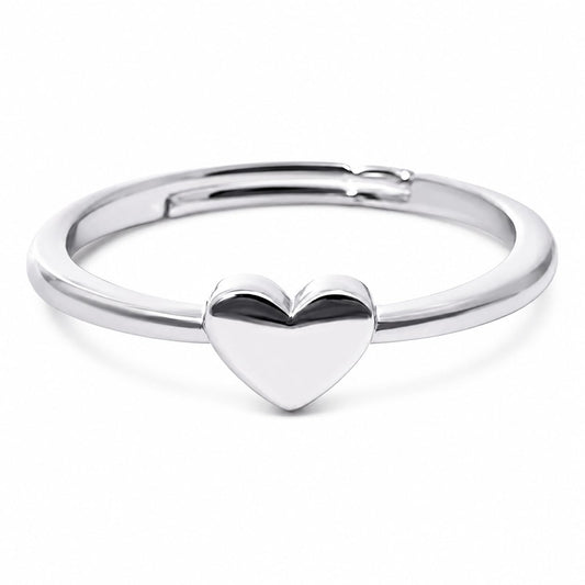 Warm Fortune Solid‑Heart Adjustable Open‑Bypass Ring for Women, 18K White Gold Plated Plain‑Heart Cubic‑Zirconia‑Free Statement Band, Dainty Elegant Jewelry