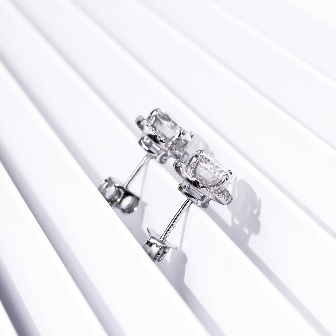 Warm Fortune Moissanite Halo Stud Earrings for Women, 0.5/1.0ct DE VVS Lab Created, Brilliant Round Cut, 925 Sterling Silver with 18K White Gold Plated Hypoallergenic