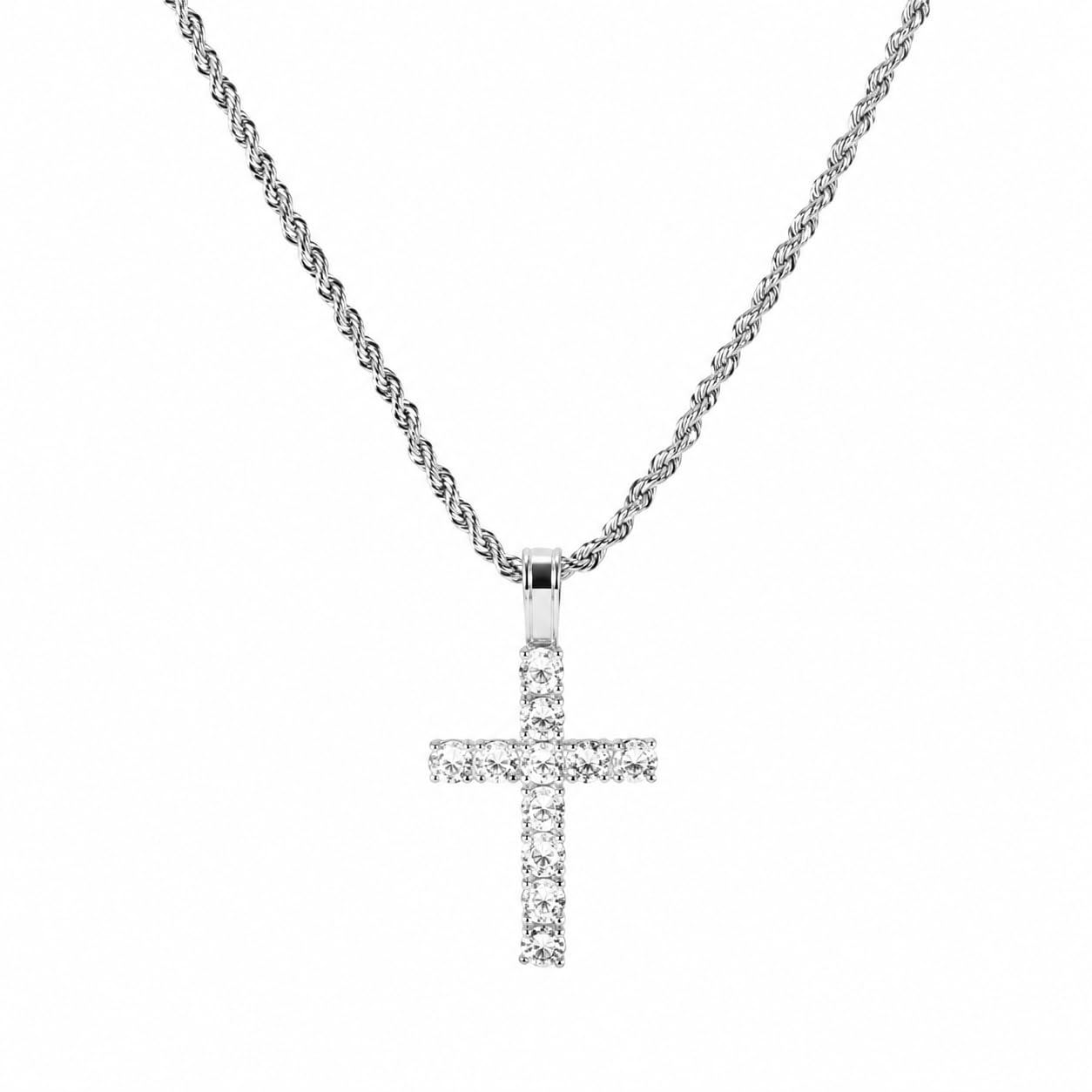 Warm Fortune 18K White Gold Plated Round CZ Cross Pendant Necklace