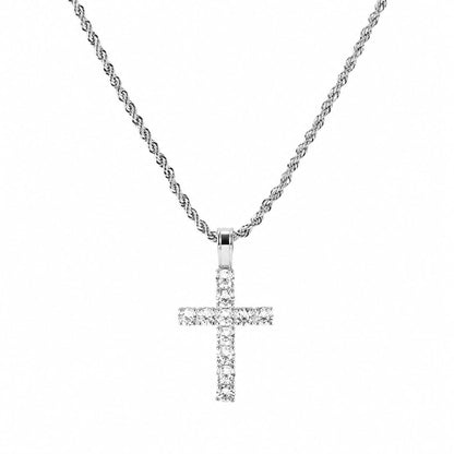 Warm Fortune 18K White Gold Plated Round CZ Cross Pendant Necklace