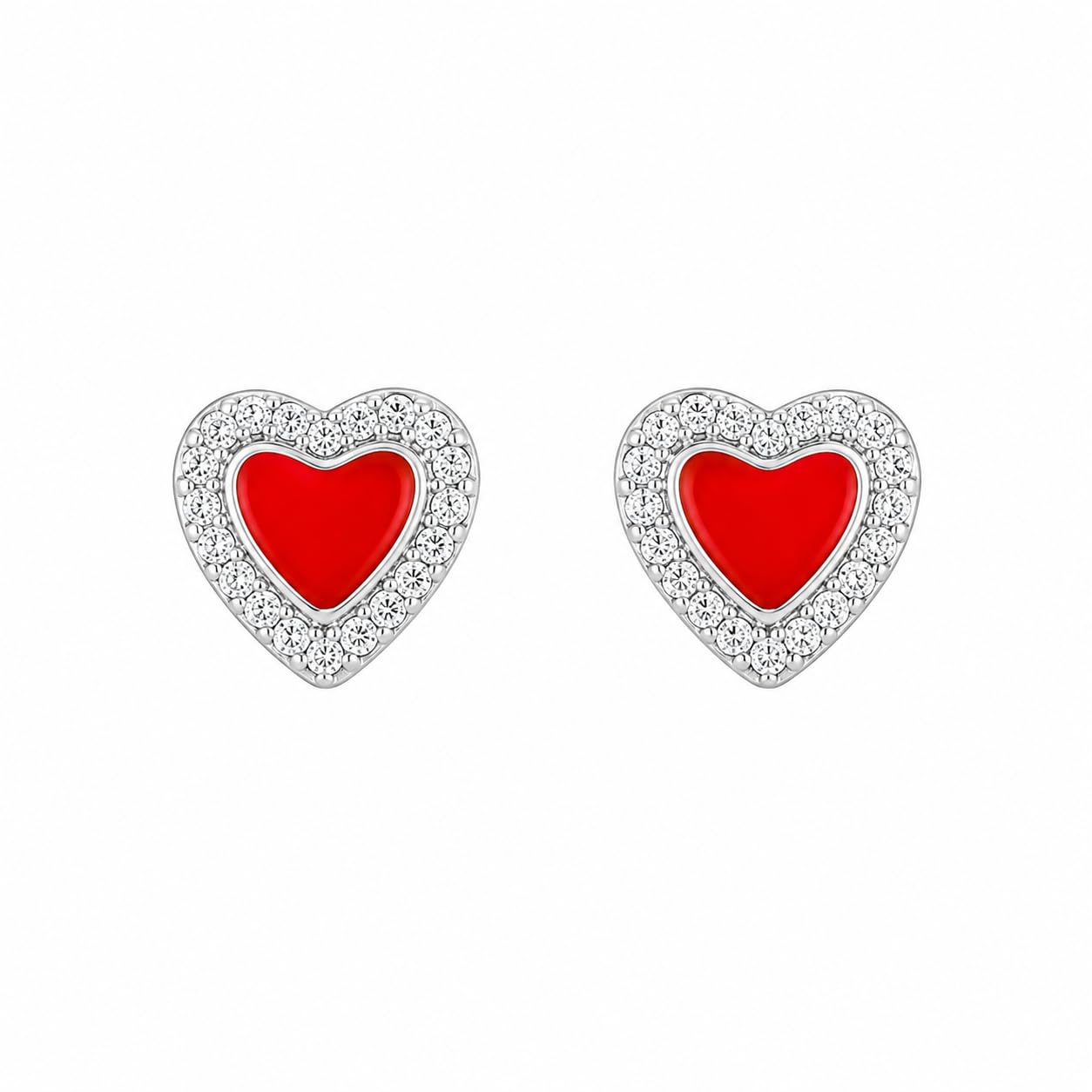 Warm Fortune 18K Gold Plated Heart Halo Inlaid Decor & Full Pavé Cubic Zirconia Stud Earrings for Adult Women Hypoallergenic Daily & Occasion Gift Jewelry