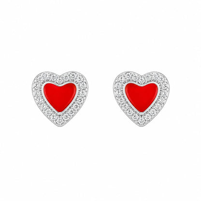 Warm Fortune 18K Gold Plated Heart Halo Inlaid Decor & Full Pavé Cubic Zirconia Stud Earrings for Adult Women Hypoallergenic Daily & Occasion Gift Jewelry
