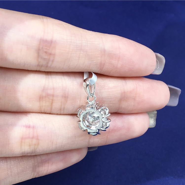 Warm Fortune Moissanite Pendant Necklace for Women, 0.5/1.0 ct DE VVS, 18K White Gold Plated Sterling Silver, 16 inch + 2inch Chain