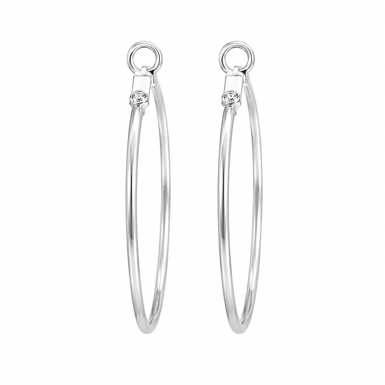 Warm Fortune 18K White Gold Plated Slim Oval CZ Hoop Earrings