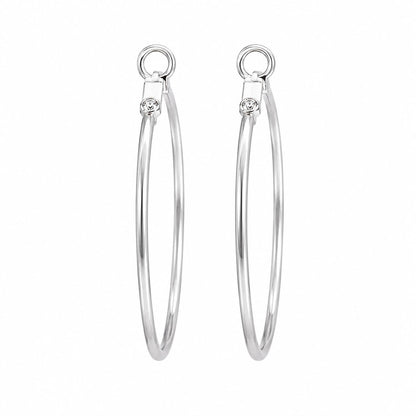 Warm Fortune 18K White Gold Plated Slim Oval CZ Hoop Earrings