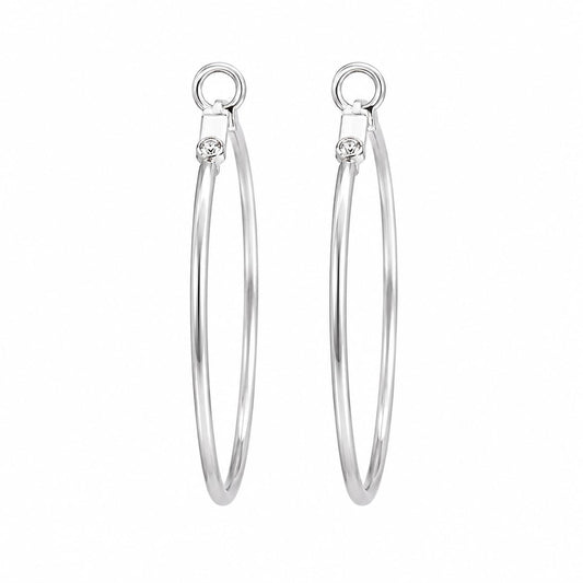 Warm Fortune slim oval white gold plated CZ hoop earrings